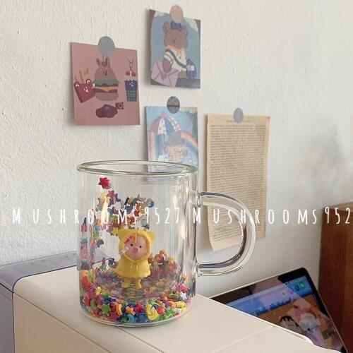 [selling Happiness] Creative Childrens Fun Kawaii Color Star Moon Quicksand Transparent Double Glass Water Cup Girls Heart Cup