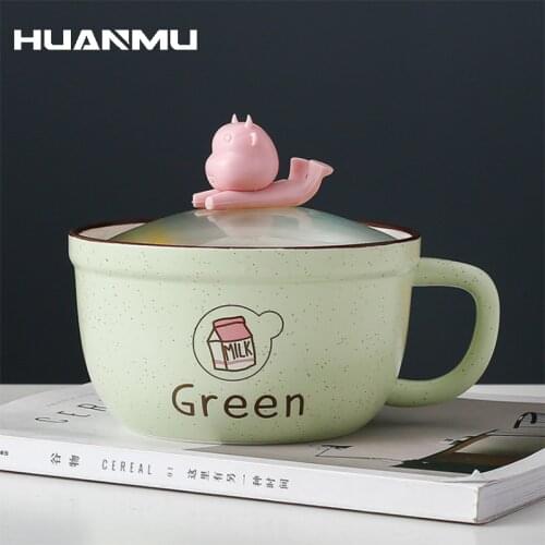 Cute Ceramic Cups Coffee Mugs Large Capacity Mug With Glass Lid Mug Coffee Tea Cup Home Office Breakfast Drinkware Friends Gift