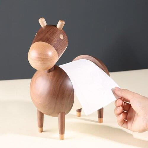Creativity Wooden Tissue Boxes Cartoons Little Donkey Roll Paper Organizer Desktop Napkin Holder Home Decoration Modern Ornament
