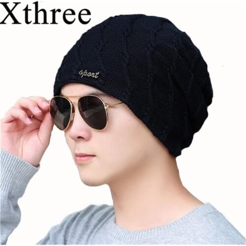 Xthree Winter Mens Skullies Beanies Knitted Hat Caps Lining Keep warm Male Gorras Bonnet Winter Hats For Men Women Beanies Hats