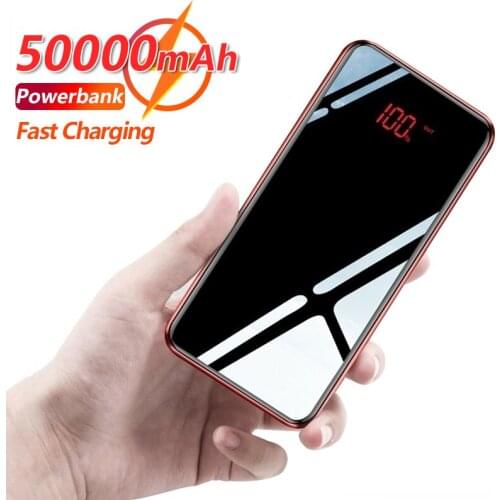 Mirror Screen 50000mAh Digital Display Portable Mobile Phone Charger Power Bank External Battery with 2USB for Iphone Xiaomi Mi