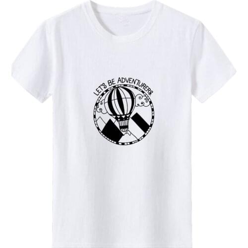 Lets Be Adventurers Graphics T Shirt Women Funny 90s World Traveler Gift Tshirt Women Aesthetic Hot Air Balloon Graphic Tee Top