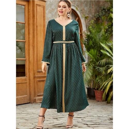 Eid Ramadan Abaya Women Muslim Loose Maxi Dress Polka Dot Long Kaftan Islamic Clothing Arabic Robe Party Gown Caftan Plus Size