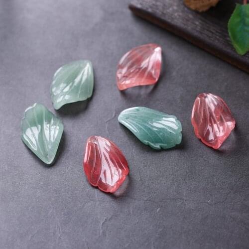 2Pcs/lot 33*21mm Natural Gem Stone Green Red Leaf Shaped Beads 3D Carven Jad E Beads For Bracelets Necklace DIY Jewelry Making