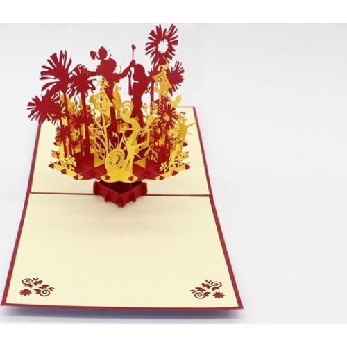 2 Colors 3D Laser Cut Handmade Happy Family Paper Invitation Greeting Card with Envelope Festival Party Christmas Creative Gift