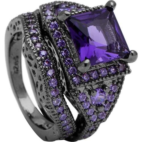 2018 black ring sets HOT black gun color zircon pink purple fashion lady finger rings new design jewelry for women wedding Rings