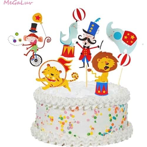 24pcs Circus Cake Toppers Clown Cupcake Topper Baby Shower Kids Birthday Party Supplies Cake Top Flag Banner Decoration