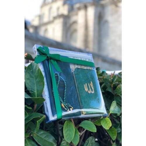 4 in 1 Acetate Box Prayer Rug Yasin-i Serif Rosary Scarf islamic Gift Dua سجاد صلاة مسلم هدية إسلامية