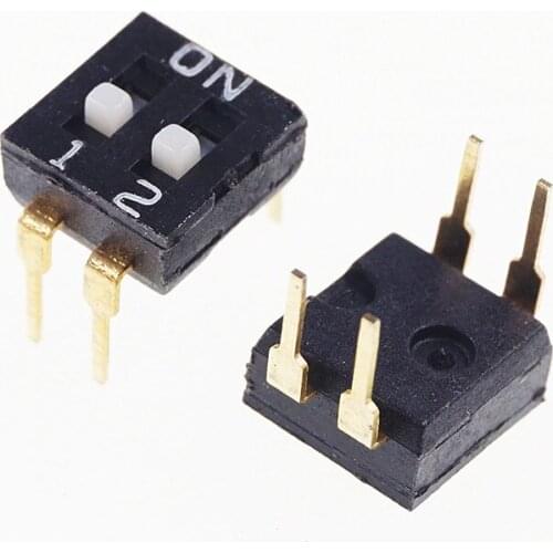 50pcs Dip Switches SPST 2 Position 2.54mm 0.100" Slide Standard Actuator Raised Through Hole PCB Vertical 2 Way DIP Switch