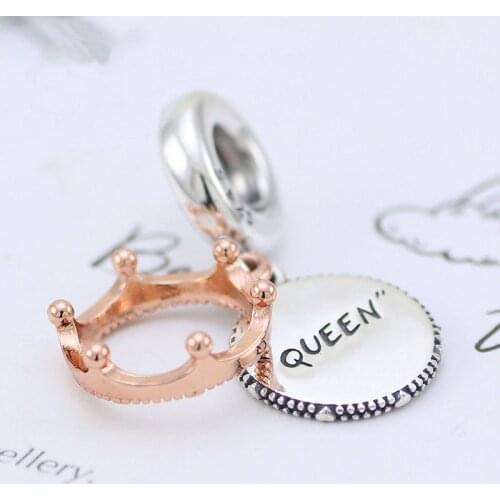 Authentic 925 Sterling Silver Charm New Rose Gold Queen And Crown Pendant Fit Pandora Women Bracelet & Necklace Diy Jewelry