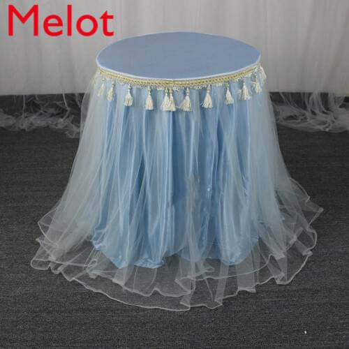 Free Shipping High-End Simple Solid Color Tassel Table Skirt round-Table Puffy Yarn Table Skirt Table Skirt Wedding Wallpapers