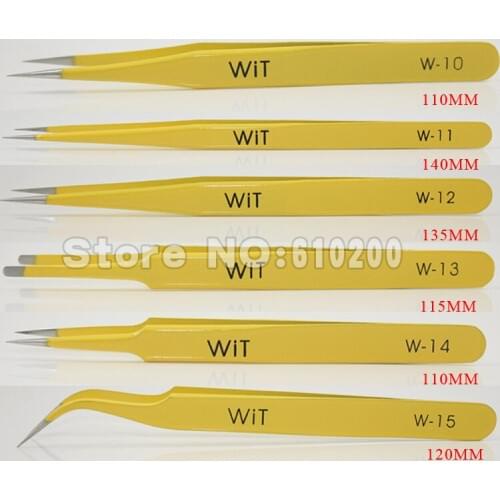 Free Shipping WIT 6pcs/set Yellow Made In Japan High Hardness ESD Antimagnetic Stainless Tweezers Tools Kit Tweezer Set