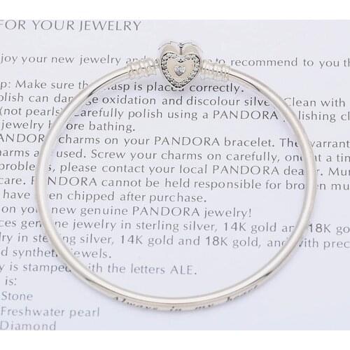 Authentic S925 Sterling Silver Wishful Heart Moments With Crystal Bracelet Bangle fit Lady Bead Charm Jewelry