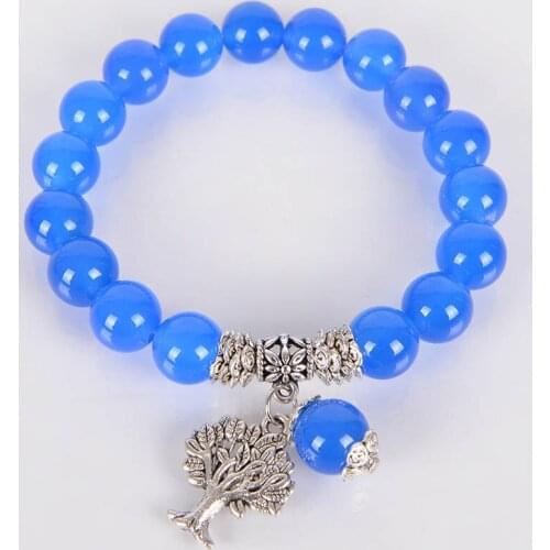 6MM 8MM 10MM Chakra Natural Stone Blue Jad Bracelets Tree of Life Bracelet Mala Beads Reiki Healing Meditation Energy Bangles