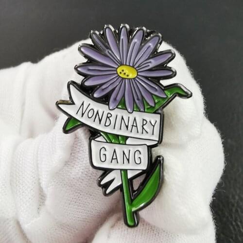 Nonbinary Gang Daisy Flowers Enamel Brooch Pins Badge Lapel Pin Alloy Metal Fashion Jewelry Accessories Gifts