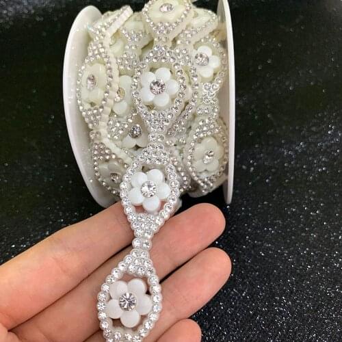 45cm flower shape rhinestone cup chain white black crystal rhinestone trim DIY Wedding dress clothing or Neckline decoration