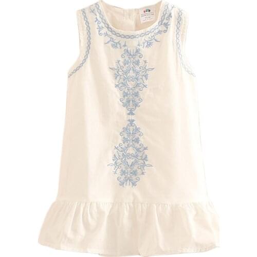 2019 Hot Summer 2-6 8 10 Years Kids Lace Embroidery Cotton Flower Floral Flounce Vest Tank Sundress Baby Girls Sleeveless Dress