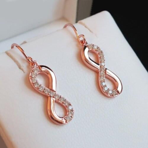 Exquisite Rose Gold Plated Infinity Dangle Earrings Bridal Wedding White Crystal Zircon Drop Earrings for Women Jewelry Gifts