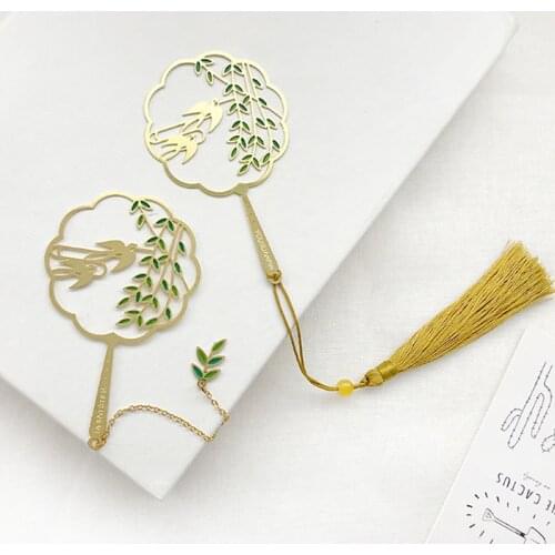 Kawaii Willow Swallow Pendant Bookmark Cute Tassel Metal Pattern Book Mark Page Folder Decor Office School Supplies Stationery