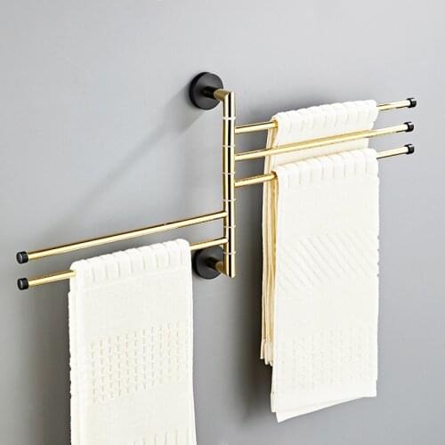 Bath Hardware Soild Brass Foldable Movable Rotatable Towel Bar/Holder/ Rack Bathroom Wall Mounted 2-5 Bar Gold Black Chrome