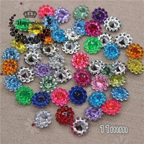 200PCS 11mm Mix Colors Acrylic Rhinestone Round Sunflowers Pointback Stone DIY Appliques/Wedding Craft Decoration