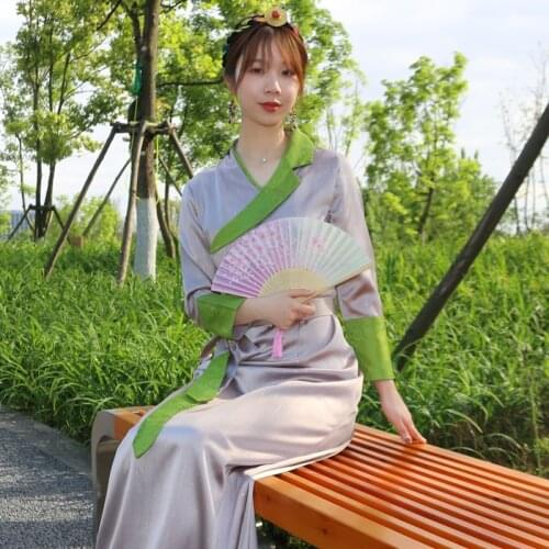 Summer ethnic traditional costume tibet long robe elegant grown tang suit national dress women vintage clothing