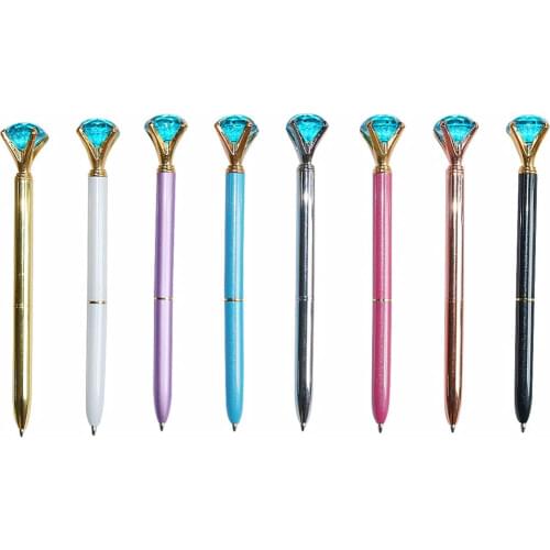 Lake Blue Crystal Masonry Metal Ball Pen Rose Gold The Most Popular Senior Ballpoint Pen School Office Stationery 0.7mm Refills