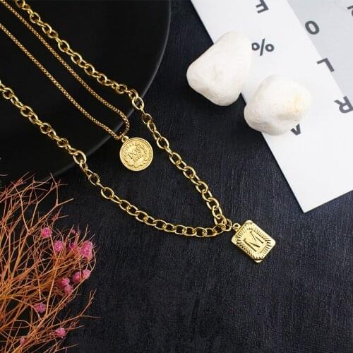 Layered Necklace Initial Necklace Mens and Womens Initial Name Pendant Hip Hop Style 2021 New Stainless Steel Jewelry Gift