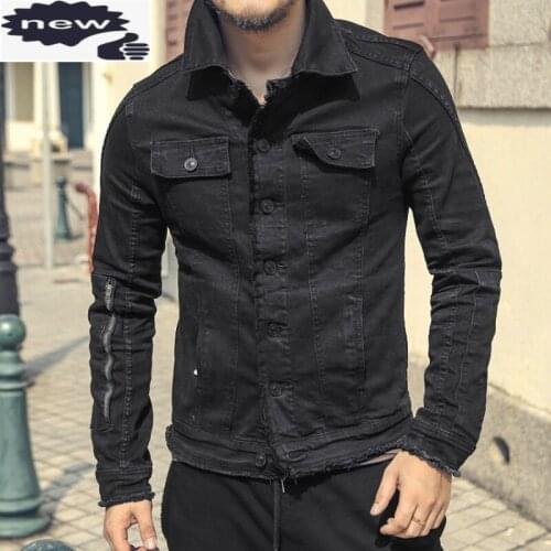 Fashion Mens Slim Fit Black Denim Motorcycle Cowboy Coat Single Breasted Casual Tassel Streetwear Biker Male Jeans Jacket
