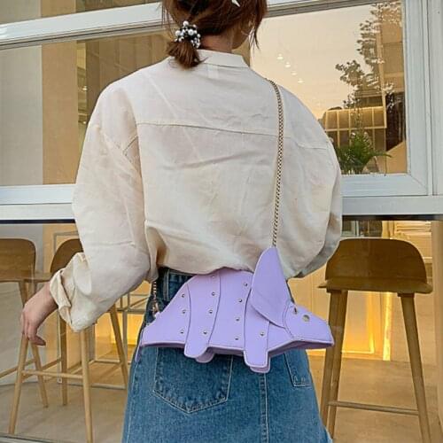 Women Fashion Dinosaur Shape PU Leather Rivet Chain Crossbody Shoulder Bag Girl Messenger Bags Mini Clutch Purse