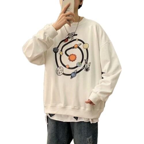 2021 Spring/autumn ins wei clothing Korean version loose round collar head long-sleeved t-shirt mens top tide plus plus thick