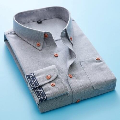 Men casual shirts tops Mens Long Sleeve Solid Oxford Dress Shirt with Left Chest Pocket High-quality Male Casual Regular-fit Top