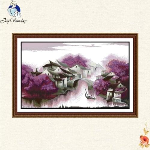 Purple romantic landscape counted 11 14CT Cross Stitch Sets landscape Cross Stitch Kits for Embroidery Home Decor DIY Needlework