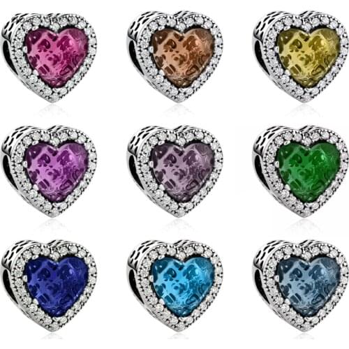 NEW 100% 925 Sterling Silver New Heart-shaped Crystal Charm Beads Fit Bracelet DIY Bracelet For Women Factory Wholesale