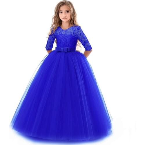 Pageant Girls Dresses Children Long Lace Sleeves Maxi Tulle Party Wedding Dresses Father and Daughter Dance Ball Dresses
