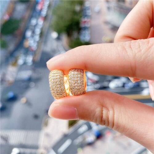 Simple Geometric White CZ Zirconia Crystal Hoop Earrings Fashion Women Jewelry Drop Earrings Mirco Full CZ Hoop Women Earrings