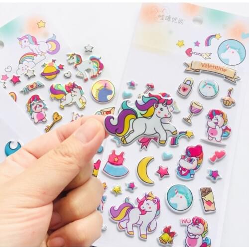 Rainbow Unicorn Sponge Bubble 3D Decorative Stickers Diary Album Label Sticker DIY Scrapbooking Stationery Stickers