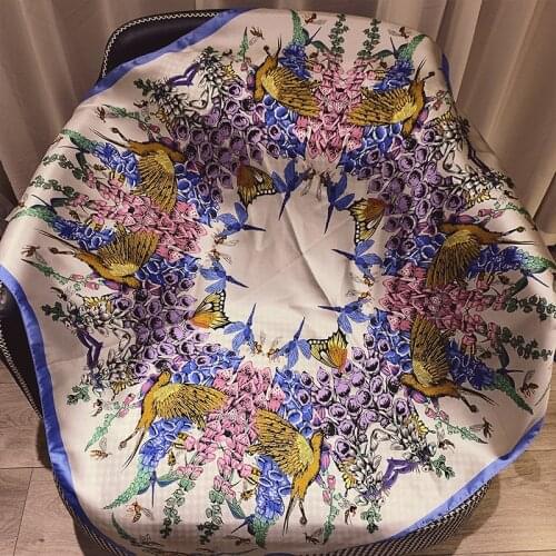 90cmX90cm Luxury Brand Scarf Bohemia Bird Flower Hillside Twill Silk Scarf Women Square Scarves Kerchief For Ladies Shawl Echar