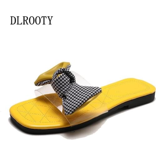 Woman Sandals Shoes Slippers Summer Butterfly-knot Transparent Flats Platform Peep Toe Slides Slip On Fashion Solid Casual