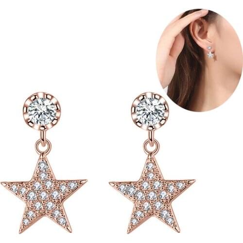2020 New Women Cubic Zirconia Five Pointed Star Dangle Ear Stud Earrings Jewelry Decor Accessory Gift for Women