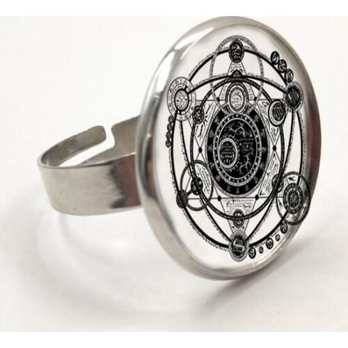 Sigil Magic Witchcraft Choker Statement Silver Ring For Glass Cabochon Ring Jewelry