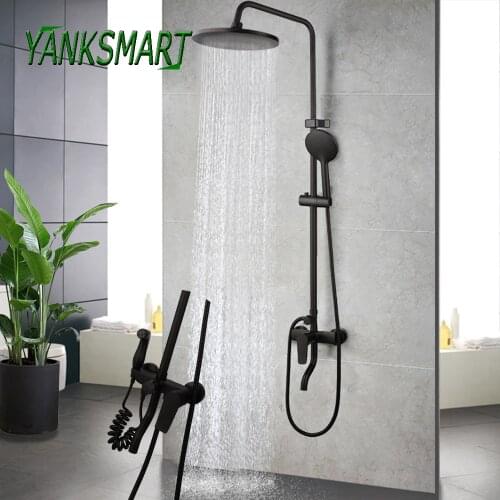 YANKSMART Bathroom Faucet Matte Black Rainfall Bathtub Faucet Wall Mounted Bath Shower Mixer Water Tap Shower Faucet Cpmbo Kit