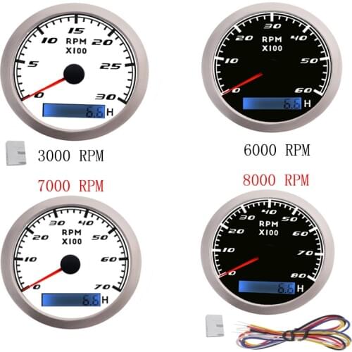 85mm Car Boat Tachometer Gauge with Engine Hourmeter 3000 ~ 8000 RPM Tacho Meter Waterproof Marine Tachometer with Wire