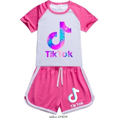 Tik Tok kids two piece clothing set Children Baby Girl Clothes Set Summer new Toddler baby Boy Short Sleeve Tshirt Set Tik Tok