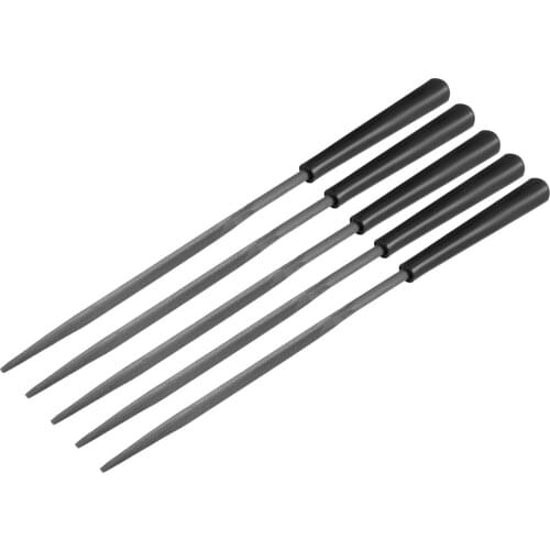 Uxcell 5Pcs Second Cut Steel Triangular Needle File with Plastic Handle, 3mm x 140mm
