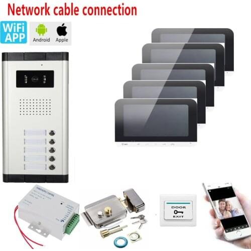 7 inch WiFi Wired Multi Apartment Video Door Phone Intercom System 1000TVL Camera Touch Key for 2~5 Apartments