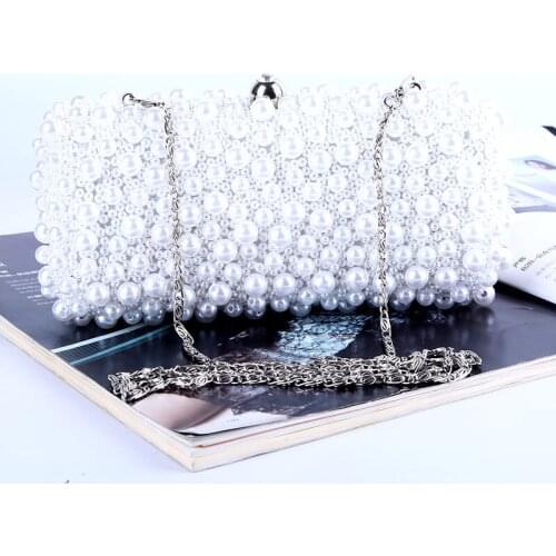 Luxury Imitation Pearl Women Evening Bag Wedding Party Handmade Clutches Silver Color Chain Female Clutch Purse Ladies Hand Bags