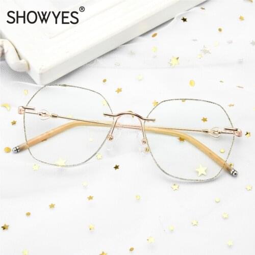 Oversized Rimless Prescription Glasses Women Big Size Lenses Shine Famous Designer Bling Bling Large Eyeglasses 850