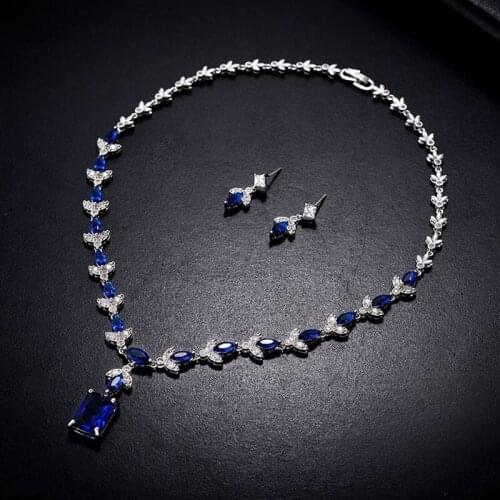 HIBRIDE Brilliant Cubic Zirconia Blue Dubai Bridal Jewelry Sets for Women Wedding Accessories Fashion Jewelry GiftsN-517