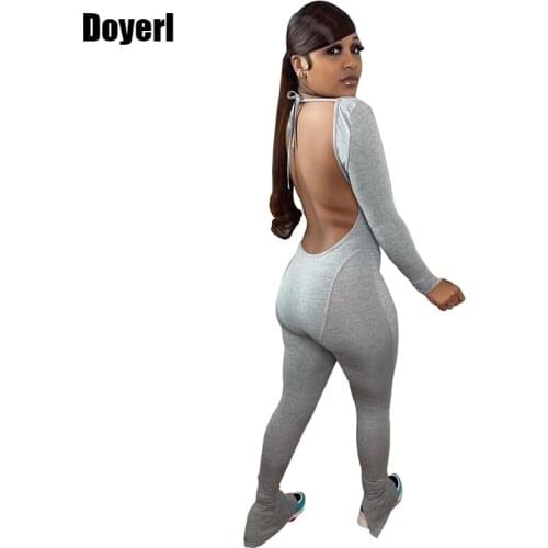 Sporty Backless Jumpsuit Women Long Sleeve Bodycon Jumpsuit Club One Piece Outfit Women Romper Overalls for Women Monos Mujer